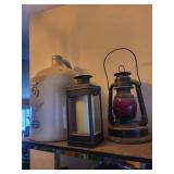 Stoneware Jug Cream Glaze with Wing Motif & Blue Oval Stamp - Vintage Ceramic Decor