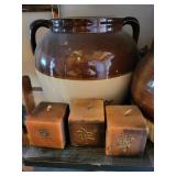 Delta Gamma Crest Jar & 3 Brown Jars & 3 Cube Candles (Lot of 7)