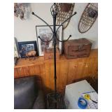 Vintage Black Metal Coat Rack Floor Stand with Curved Hooks - Geometric Base