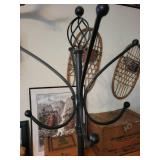 Vintage Black Metal Coat Rack Floor Stand with Curved Hooks - Geometric Base