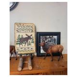 Moose & Deer Figurines - Wolf Clock & Welcome Sign Rustic Cabin Decor