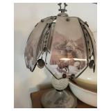 Vintage Native American Motif Glass-Panel Table Lamp and water basin