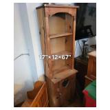 Pine Wood Tall Cabinet with Open Shelves & Heart Mesh Door - 17 x 12 x 67