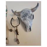Bull Skull Wall Mount - Dreamcatcher Bead Tassels & Feathers
