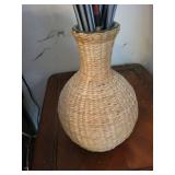 Arrows in Wicker Vase - Archery Arrow Display with Yellow Fletching