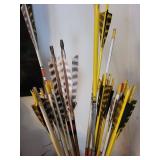Arrows in Wicker Vase - Archery Arrow Display with Yellow Fletching