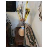 Arrows in Wicker Vase - Archery Arrow Display with Yellow Fletching