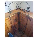 Wrought Iron Corner Plant Stand - Arch Top with Leaf Motifs, 2-Tier