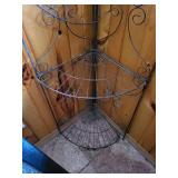 Wrought Iron Corner Plant Stand - Arch Top with Leaf Motifs, 2-Tier