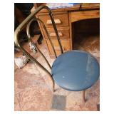 Vintage Tubular Metal Dining Chair - Blue Vinyl Seat