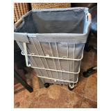 Farmhouse Decor Set: Pear-Top Round Stool, White-Washed Storage Bench, Rolling Laundry Hamper