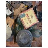 Stetson Cigar Boxes & Vintage Moka Pot with Glass Bottles & Enamel Pitcher