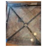 Coffee Table - Glass Top, Wood Frame with Iron Base