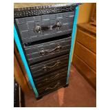 Dresser - Black Crocodile-Pattern Finish with Turquoise Trim - 5 Drawers