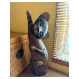 Hand-Carved Wooden Cat Figurine - Folk Art Sculpture