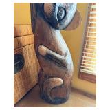 Hand-Carved Wooden Cat Figurine - Folk Art Sculpture