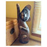 Hand-Carved Wooden Cat Figurine - Folk Art Sculpture