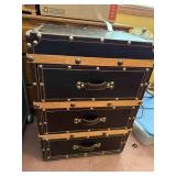 Vintage Black Faux Leather 4-Drawer Luggage-Style Chest with Riveted Edges