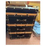 Vintage Black Faux Leather 4-Drawer Luggage-Style Chest with Riveted Edges