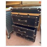 Vintage Black Faux Leather 4-Drawer Luggage-Style Chest with Riveted Edges