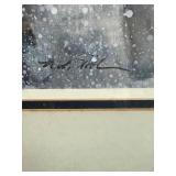 Framed Art Print - Girl in Hooded Cloak with Snowy Horse Scene - Signed