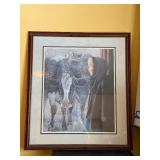 Framed Art Print - Girl in Hooded Cloak with Snowy Horse Scene - Signed
