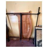 Ornate Carved Wooden Bed Footboard with Black Metal Frame - Salvage Decor Full Size