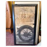 Route 66 California Framed Wall Art - Vintage Map & Wheel, Black Frame