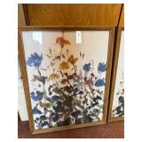Framed Floral Abstract Watercolor Prints (Lot of 2) - Wood Frames