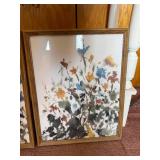 Framed Floral Abstract Watercolor Prints (Lot of 2) - Wood Frames