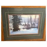 Framed Winter Landscape Print - Horseback Riders in Snow
