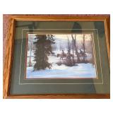 Framed Winter Landscape Print - Horseback Riders in Snow