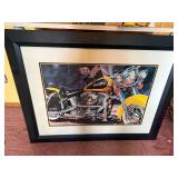 Framed Motorcycle Art Print - Yellow Cruiser with Chrome Detailing