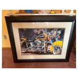 Framed Motorcycle Art Print - Yellow Cruiser with Chrome Detailing