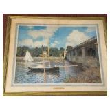 River Scene Framed Art Print - Sailboat & Bridge Landscape