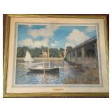 River Scene Framed Art Print - Sailboat & Bridge Landscape