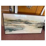 Framed Abstract Seascape Painting with Gold Leaf Accents - Wall Art