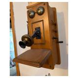 The Country Bell Vintage Wall-Mount Telephone with Dual Brass Bells and Wood Backboard