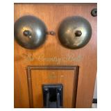 The Country Bell Vintage Wall-Mount Telephone with Dual Brass Bells and Wood Backboard