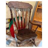 Antique Carved Wood Rocking Chair - Floral Crest Back, 5 Spindles