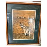 Rustic Wildlife Wall Clock with Silhouette Rim - 2 Framed Nature Prints (3-Piece Wall Decor Set)