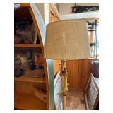 Antler Floor Lamp with Beige Linen Shade - Carved Base