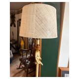 Antler Floor Lamp with Beige Linen Shade - Carved Base