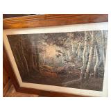 Framed Art Print - Bird in Birch Forest Scene