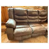 Leather Reclining Sofa, Brown - 3-Seater with Padded Arms