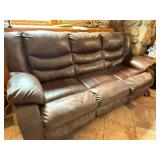 Leather Reclining Sofa, Brown - 3-Seater with Padded Arms