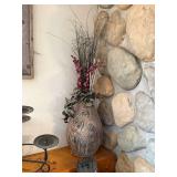 Bird Motif Teardrop Ceramic Vase - Handmade Rustic Decor