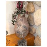 Bird Motif Teardrop Ceramic Vase - Handmade Rustic Decor