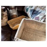 Vintage Galvanized Milk Can, Wicker Baskets & Patchwork Quilt (Lot of 4)