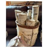 Birch Bark Bucket Centerpiece with Faux Tree Trunk Stems - Rustic Home Decor